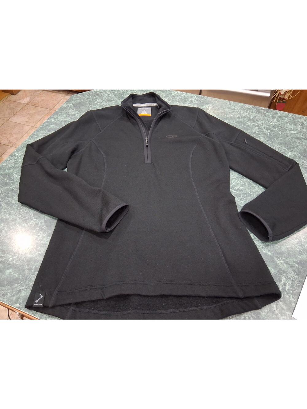 Icebreaker Women's Merino Wool Long Sleeve 1/2 Zip Fitted Thermal Top Sz L Black - Picture 1 of 11